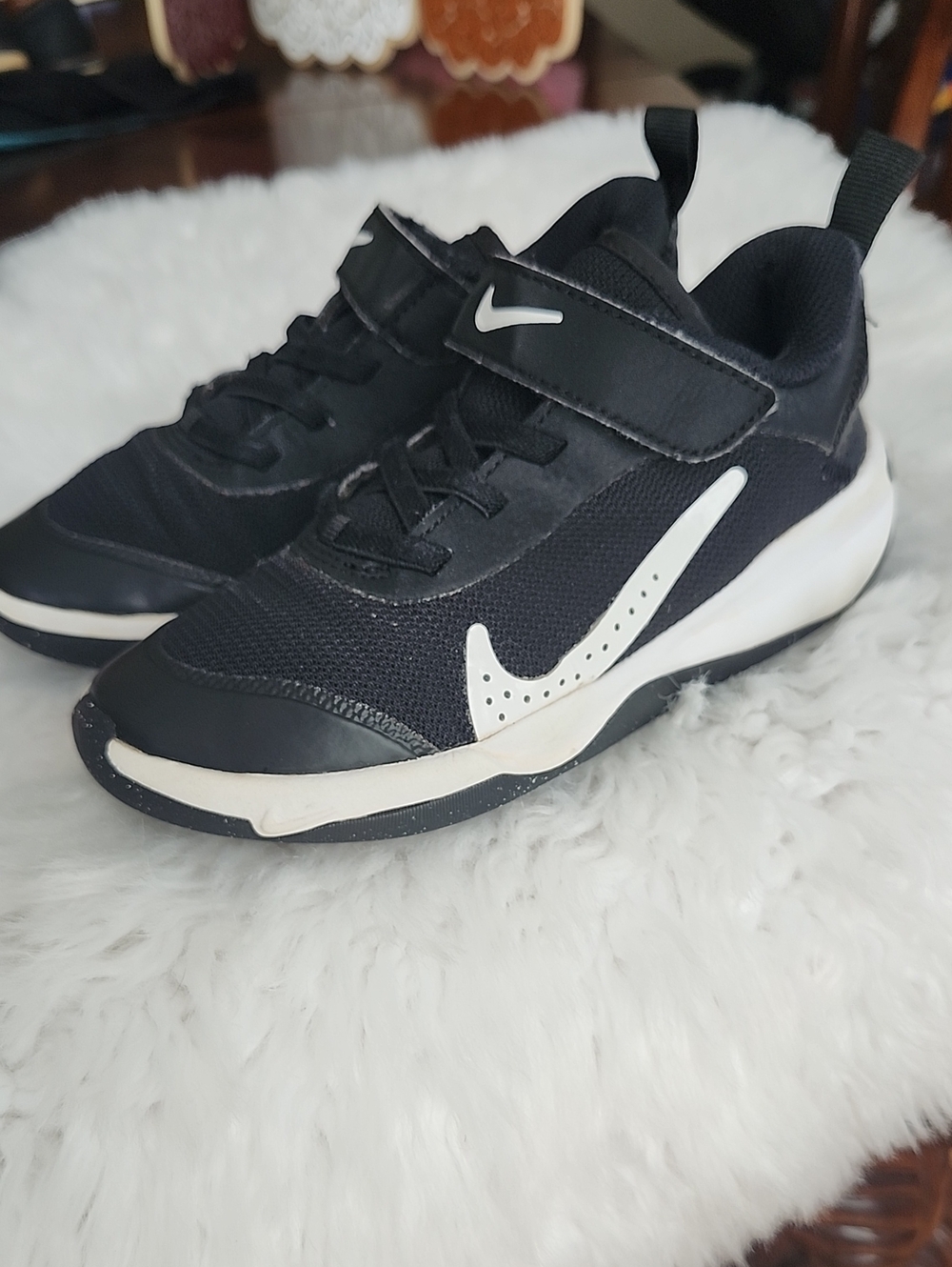 Nike Kids Black and White Velcro Athletic Sneakers, 12C